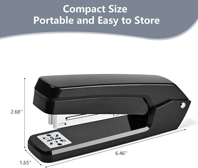 MJMX 360° Rotating Swing-Arm Stapler, 25-Sheet Capacity, with 1000 Staples, 8-Position Lock, ABS Durable Design, for Office/Home/School (Black)