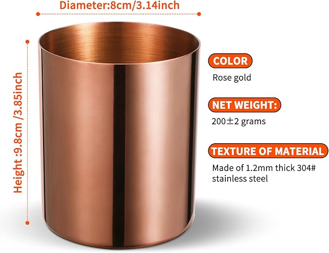 Rose Gold Pencil Holder for Desk, Stainless Steel Pencil Cup, Pen Holder Cup, Pen Pot, Vases Flower Pot, Makeup Brush Holder, Desktop Accessory Stationery Organizer