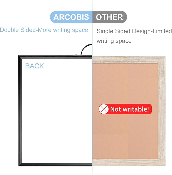 ARCOBIS Calendar Whiteboard Cork Board Combination for Wall, 12"x16" Double-Sided Monthly Dry Erase Calendar, Magnetic White Board for Planning, Office, School, Home, Black