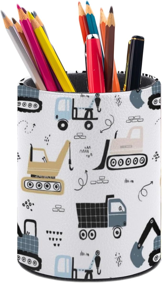 Construction Truck Pen Holder Pencil Organizer Cute Pencil Cup Desk Decor Makeup Brush Holder PU Multifunctional Office Suppliesfor Home Classroom School