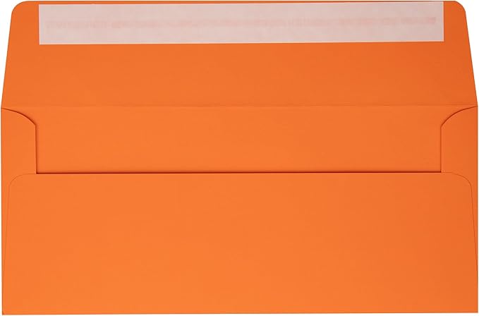 LUXPaper #10 Business Envelopes | Peel & Press | 4 1/8" x 9 1/2" | Mandarin Orange | 80lb. Text | 1,000 Qty