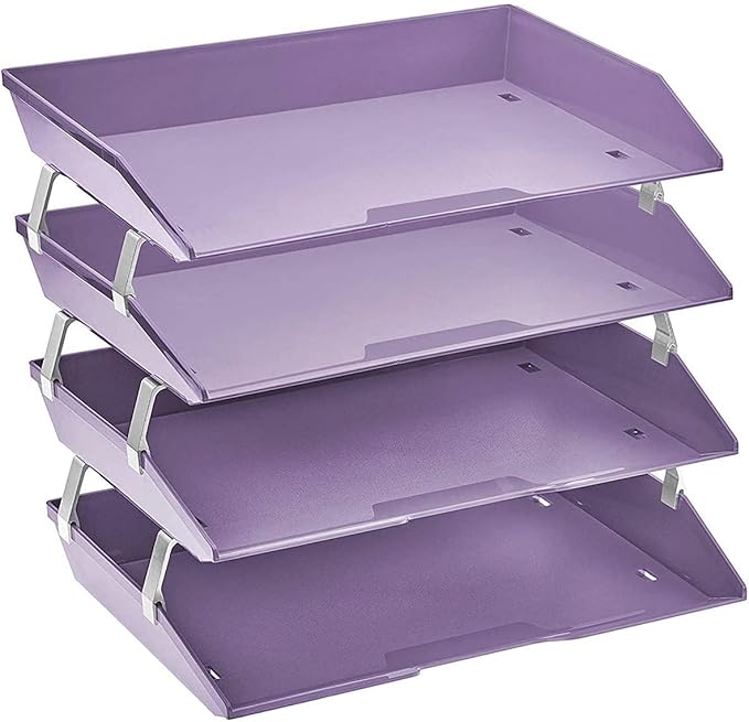 Acrimet Facility 4 Tier Letter Tray, Side Load, Letter Size/A4, Desktop File Organizer, Plastic (Solid Purple)