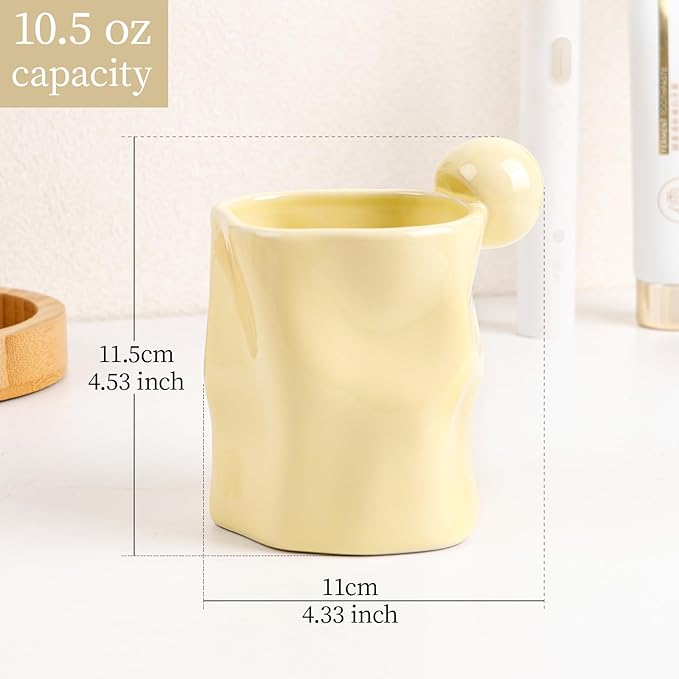 Ceramic Pen Holder for Desk, Pencil Holder Stand, Pencil Cup Pot, Irregular Shape Desktop Organizer for Office, Home, School - Yellow