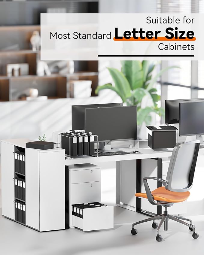 Ansook Plastic Hanging File Folders Letter Size,Upgrade 2" Extra Capacity Expanding Hanging Folders with Tabs,12 Pack Reinforce File Cabinet Folders,Heavy Duty Black Hanging Organizer for Bulky Files