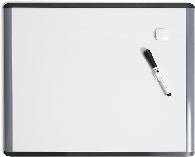 U Brands Magnetic Dry Erase Board White Board, 16" x 20", Black and Grey Frame, Includes Marker and Magnet