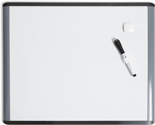 U Brands Magnetic Dry Erase Board White Board, 16" x 20", Black and Grey Frame, Includes Marker and Magnet