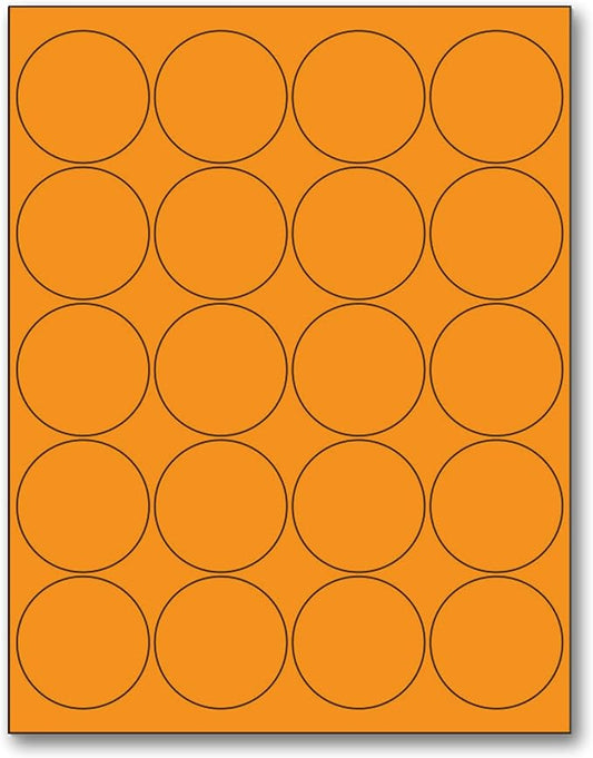 NextDayLabels - 8-1/2 x 11 Neon Color High Light Fluorescent Labels for Laser & Inkjet Printer (Orange Fluorescent, 2" Round - 20 Per Page | 2000 Labels)