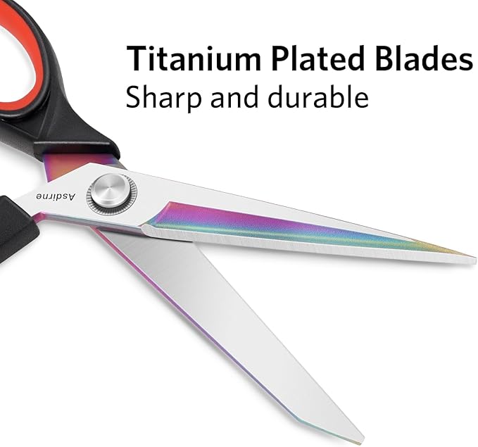 Fabric Scissors, Dressmaking Scissors with Heavy Duty Multi-Purpose Titanium Coated Blades and Comfortable Soft Grip Handles, 25CM, Black/Red