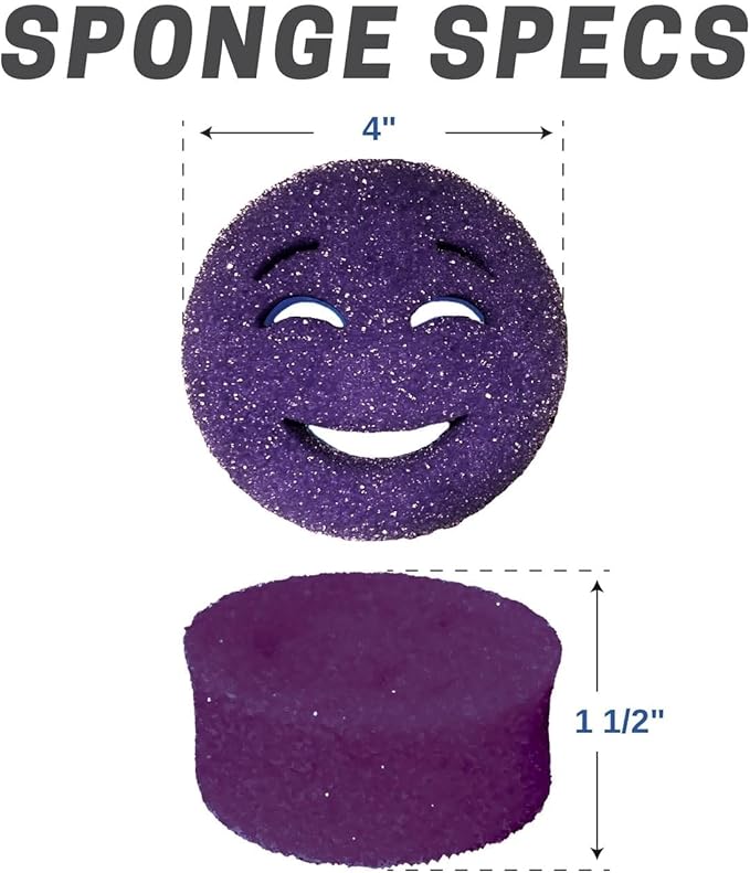 The Original Smiling Handle for Scrub Daddy (Reg. TM) Sponge and Scrub Moji Sponge - (Yellow Handle) & 3 Purple Scrub Moji's
