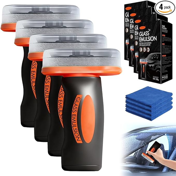 2026 Handheld Glass Oil-Film Remover, New Upgrade Emulsion Cleaner Glass Cleaning Board, Automotive Oil Film Cleaning Brush for Car Windows (4, One Size)