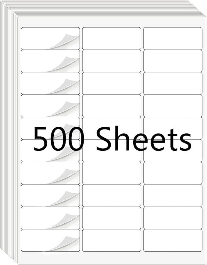 RBHK 1" x 2-5/8" Label Sticker Paper for Laser/Inkjet Printer, 8.5"×11" Address Mailing Labels, Matte White, 30 per Page [500 Sheets, 15000 Labels]