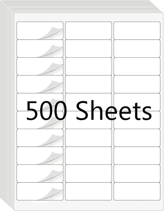 RBHK 1" x 2-5/8" Label Sticker Paper for Laser/Inkjet Printer, 8.5"×11" Address Mailing Labels, Matte White, 30 per Page [500 Sheets, 15000 Labels]