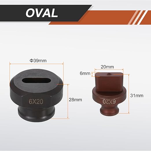 HARFINGTON Hydraulic Hole Punch Die 6x20mm Oval Hole 40Cr Steel Electric Punching Kit for MHP-20 JP-20 Electric Punching Machine, Burgundy & Black