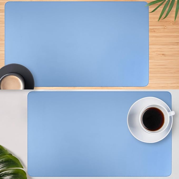 Light Blue 35.4"x17" PU Leather Non-Slip Desk Pad Mat for Desktop, Large Mouse Pad, Easy to Clean, Easy to Carry, Smooth Surface, Fashionable and Durable Desk Accessories