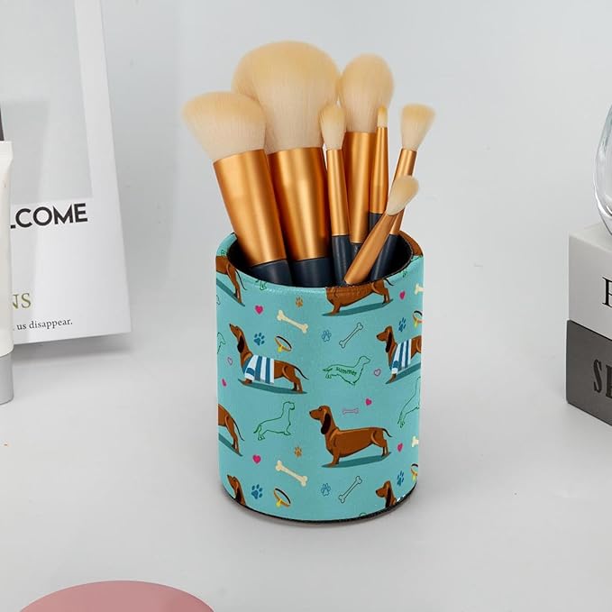 Brown Dachshund Dog Blue Pen Holder Pencil Holder for Desk Pen Pencil Organizer Cup office