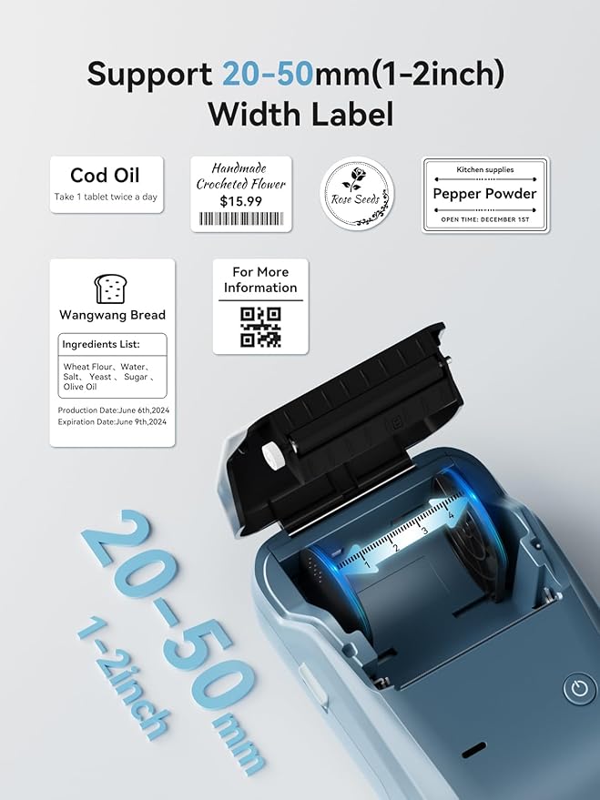 NIIMBOT B1 Label Maker Machine with 3 Tapes, 50x30mm/50x80mm/ 50x50mm Round Labels, Bluetooth Thermal Label Printer for Small Business,Office,Home,School (Blue, 1 Printer+3 Roll Label)