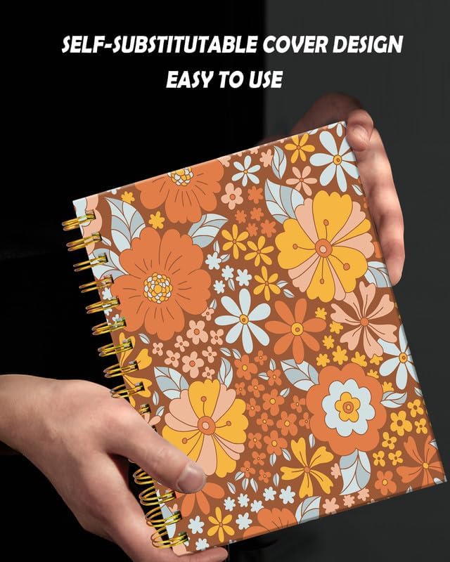Spiral Journal Notebook for Women,A5 College Ruled Notebooks 6"x 8.4", 120 Pages (60 Sheets) Lined Journal with Premium Thick Paper,Perfect for School Office Home(Retro Floral)