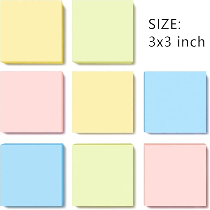 Phthdoty 8 Pads Pop Up Sticky Notes 3x3 Refills Pastel Colors Self-Stick Notes Pads Super Adhesive Sticky Notes Great Value Pack