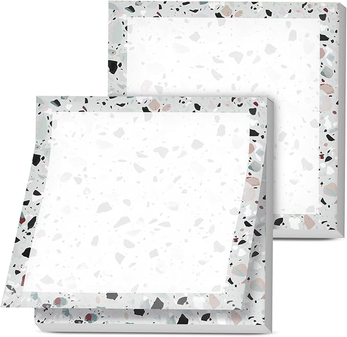 Sticky Notes, 2 Pads, 3x3 inches, Cute Colorful Fun Self-Stick Note Pads, Easy Post, Strong Adhesive Notepad Multicolor Terrazzo Marble