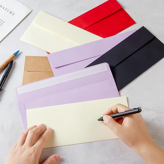 Wishop 50 Pack #10 Business Envelopes Self Seal 4x9 Standard Envelopes for Business, Invoices, Letter Mailing, 4 1/8 x 9 1/2 Inches (Cream Color, 4.13 x 9.49)