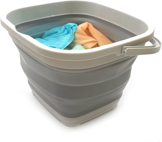 SAMMART Set of 2-11L (2.9 Gallon) Collapsible Rectangular Handy Basket/Bucket (2, Grey)