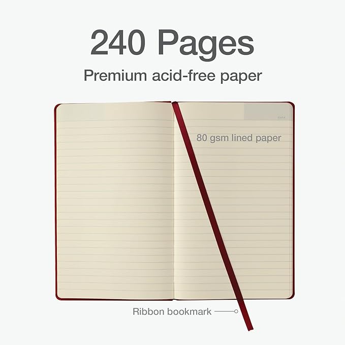 Oxford Journal, Lined Writing Notebook, Writer's Journal, Classic Notebook for School or Office, 240 Pages of Lined Ivory Paper, 5" x 8.25", Red Hardcover (1014598)