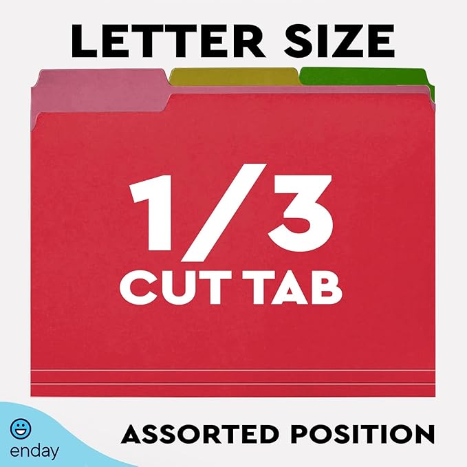 Enday Colored File Folders Letter Size (100 Pack) 12 Assorted Colors, 1/3 Cut Tabs Color File Folders, Two Tone Colored Folders for School Home Office Documents Organization