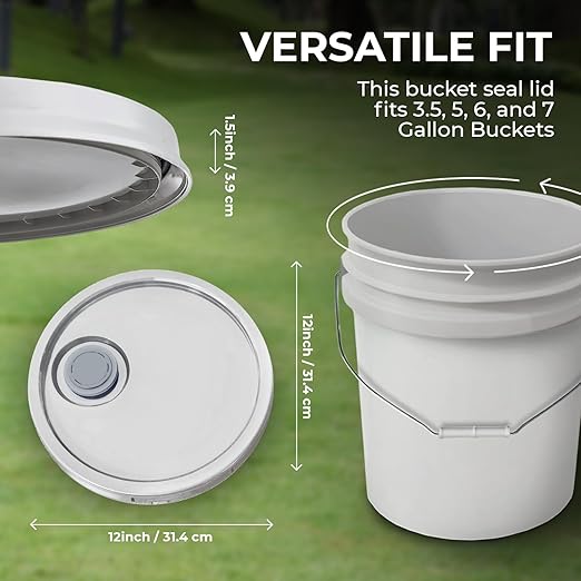 5-Gallon White Bucket Pail with Spout Lid, Metal Handles with Plastic Grip for Easy Carrying, Easy Stack and Store, Heavy-Duty Extra Durable, Food Grade, BPA Free - 5 Pack
