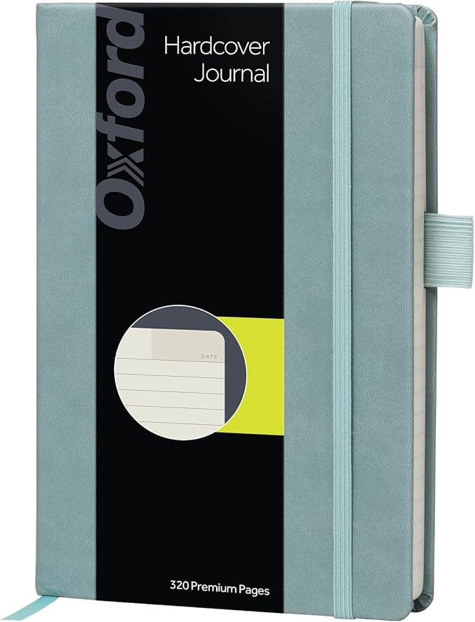 Oxford Journal, Lined Writing Notebook, Writer's Journal, Classic Notebook for School or Office, 320 Pages of Lined Paper, A5 Size, 5.6" x 8.3", Built-in Pen Loop, Light Teal Hardcover (1014494)