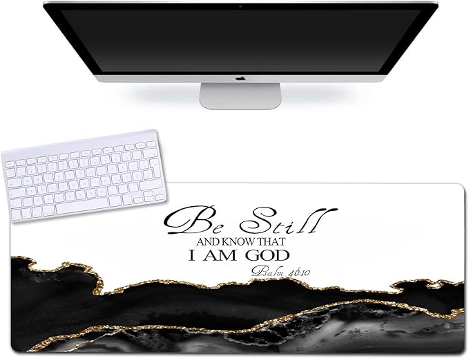 Inspiring Extended Gaming Mouse Pad (31.4x11.8 in), Large Non-Slip Rubber Base Mousepad,Keyboard Mouse Mat Desk Pad for Work, Game, Office, Home -Black White Gole Marble