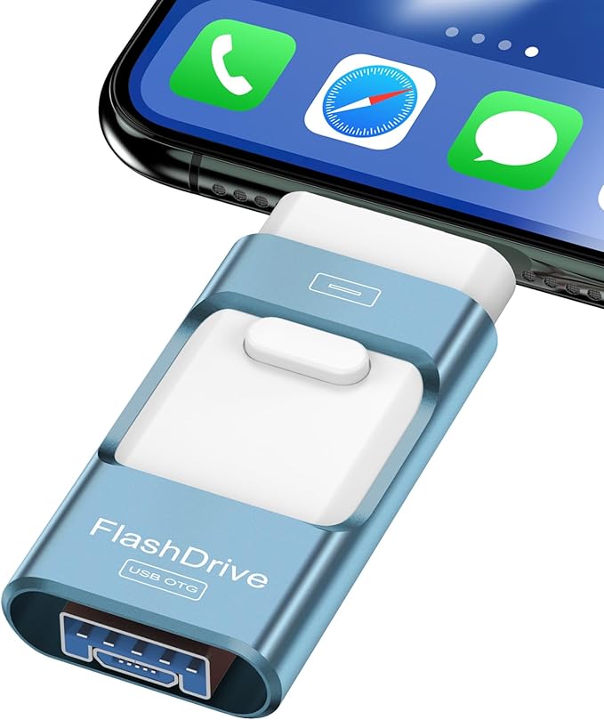 128GB Flash Drive for iPhone Photo Stick,Thumb Drive USB Stick High Speed Transfer USB Drives External Picture Video Storage Memory Expansion for iPhone/iPad/PC (Blue)