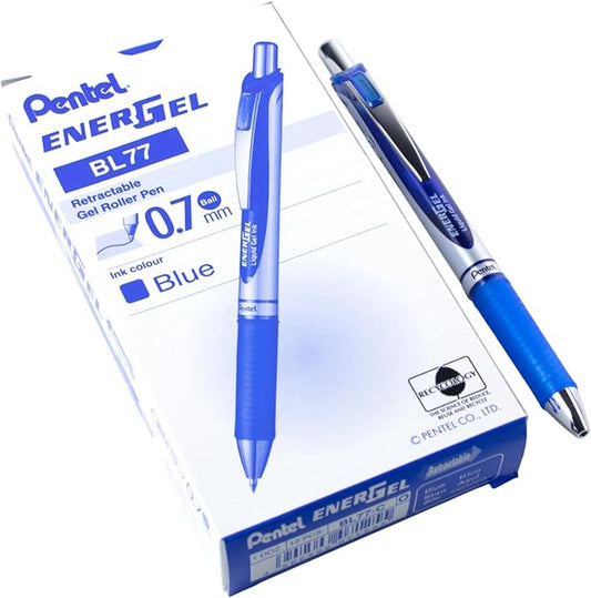 Pentel BL77-CO Energel XM Retractable Gel Pen with 0.7 mm Tip, 0.35 mm Line Width - Blue, Pack of 12