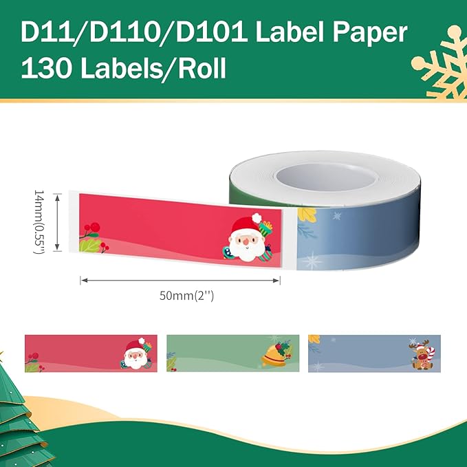 NIIMBOT Thermal Label Stickers (0.55''x1.96'') 130 Sheets/Roll with Christmas Elements, Personalized Refill Tape for D11/D110/D101 Label Makers, Waterproof