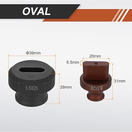 HARFINGTON Hydraulic Hole Punch Die 6.5x20mm Oval Hole 40Cr Steel Electric Punching Kit for MHP-20 JP-20 Electric Punching Machine, Burgundy & Black