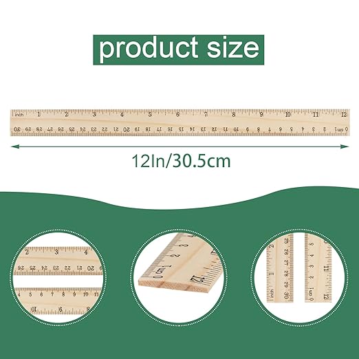 WUWEOT 72 Pack Wooden Ruler, 12 Inch Rulers Bulk, Office Wood Measuring Ruler, Double Sided Drafting Rulers for Home, Student, Office Use