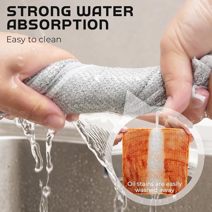 Cecurpo Multipurpose Wire Dishwashing Rags, New Silver Stainless Steel Dishwashing Cloth for Wet and Dry, Reusable Premium Metal Scrubbing Pads Sponge Clean Tool for Home Kitchen (15)
