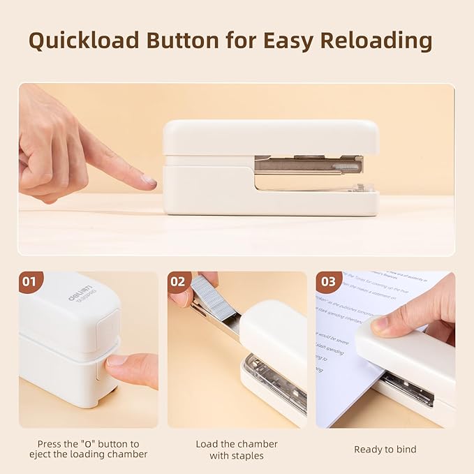 deli Stapler, Desktop Staplers with Integrated Staple Remover, 40 Sheet Capacity Office Stapler, White