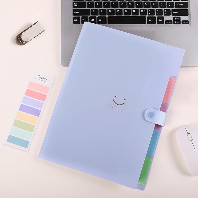 SKYDUE Expanding File Folder with 5 Pockets, Cute Accordion File Organizer, Letter Size Filing Folder, Portable Paper Receipt Organizer, School Office Supplies Purple,Darkpurple