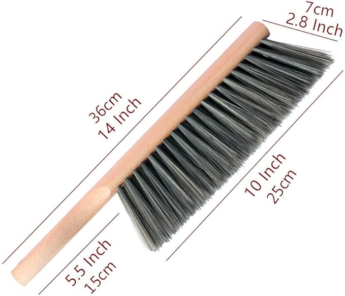 Hand Brush Soft Bristles Wooden Handle Small Hand Sweeper Brush 14 Inch Long (Gray)