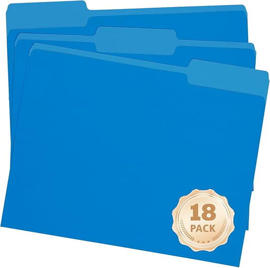 Two Tone Color File Folders 8.5 x 11 Inch,Blue 1/3 Cut Tab File Folders Letter Size,School Business Office Folders for Document-18 Pack