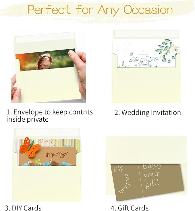 50 Pack A2 Envelopes for Invitations,4.37x5.75 inches,Self Seal,Printable Envelopes for Wedding,Invitation,Baby Shower,for 4x5 Cards