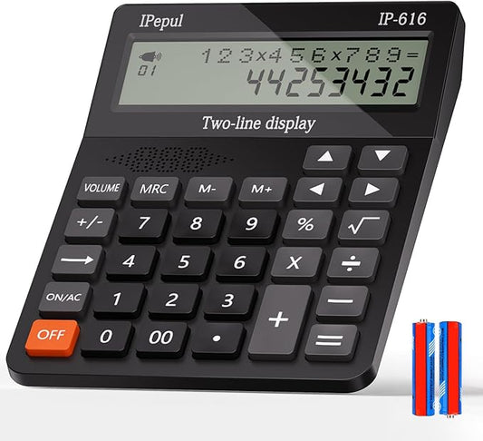 Calculators Desktop, Desk Calculator with Large 2 Line Display, Talking Basic Calculator with Big Button & Adjustable Volume, 4 Function Calculators for Business, Students, Office Supplies(Black)