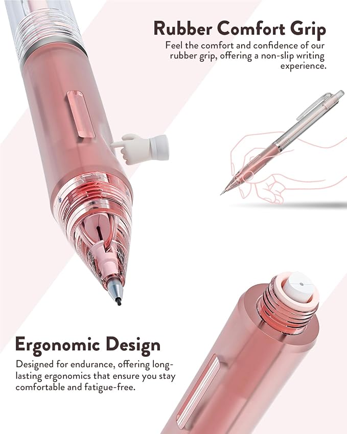 Four Candies Mechanical Pencil Set with Case, 6PCS Aesthetic Mechanical Pencils 0.5 & 0.7mm with 360PCS HB Lead Refills, 12PCS Erasers, Cute Mechanical Pencils for Writing, Drawing and Sketching