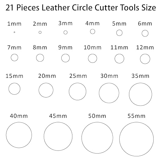21 Pieces Leather Circle Cutter Tool Set, Hole Punch Tools with 1-12mm 15 20 25 30 35 40 45 50 55mm, High Carbon Steel Round Cutting Dies, Hole Punch Tool Kit for DIY Leather Crafts