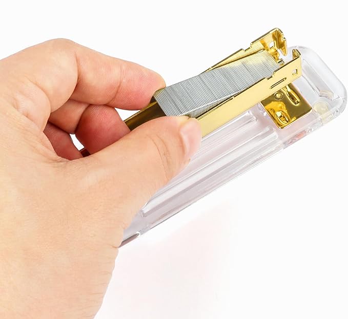 Staplers for Desk, Acrylic Stapler for Office School, Clear Durable Office Stapler (Gold)