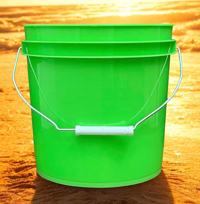 House Naturals 2 Gallon Food Grade - BPA Free Made in USA Buckets Lime Color pails with Screw On Gasket Lids (3, Lime - Orange lids)