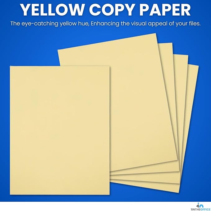 1InTheOffice Colored Copy Paper 8.5x11, Yellow Colored Copy Paper, Printer Paper, 20lb Density, Letter Size, 500 Sheets