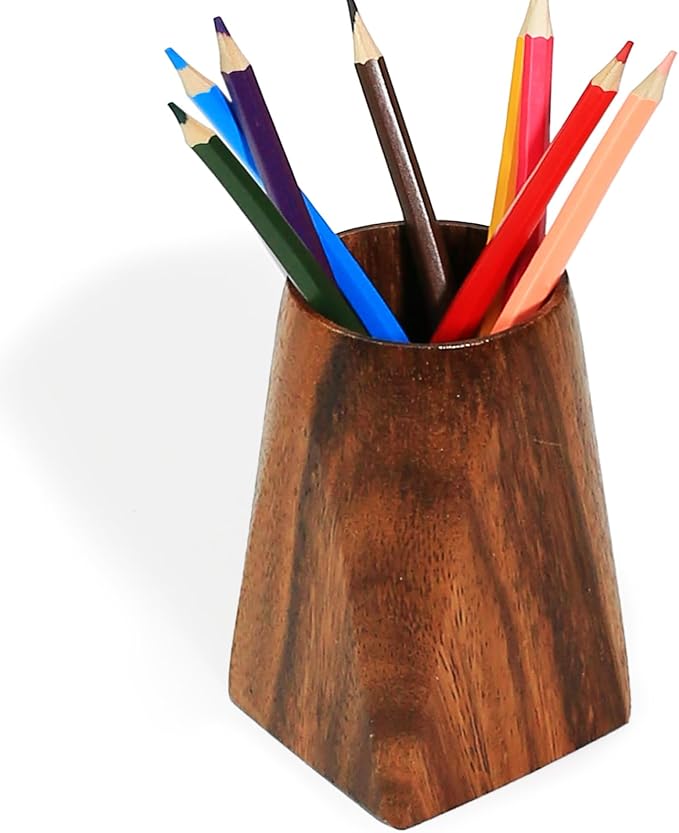 Acacia Wooden Pen Pencil Holder for Desk, Multi-purpose Pencil Cup for Office/School/Home, Pen Organizer Desk Accessories, Also Suitable for Makeup Brush Holder