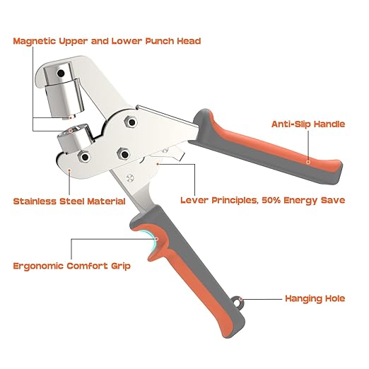Grommet Kit NEU MASTER, Grommet Tool Kit 3/8 Inch Grommets Eyelet Plier Set with 500pcs Eyelets, Handheld Eyelet Kit Hole Punch Pliers Grommet Press Kits for Fabric Tarps Leather (10mm Grommets)