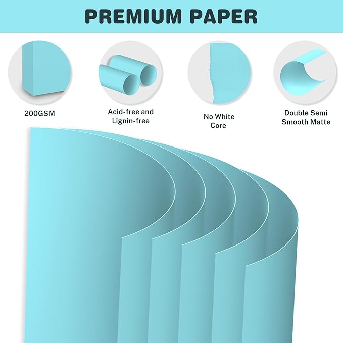 Cardstock 8.5 X 11, 40 Sheets Light Blue Card Stock, 75lb/ 200gsm Copy Paper, Cardstock Printer Paper For Art, Drawing, Invitations, DIY Cards, Watercolor, Craft, Construction, School & Office Supplie